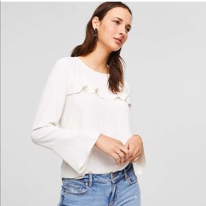 NWT Loft PETITE L ruffle mixed media blouse